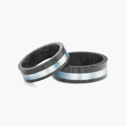 Obrączki ślubne: carbon, srebro, płaskie, 6 mm i 7 mm